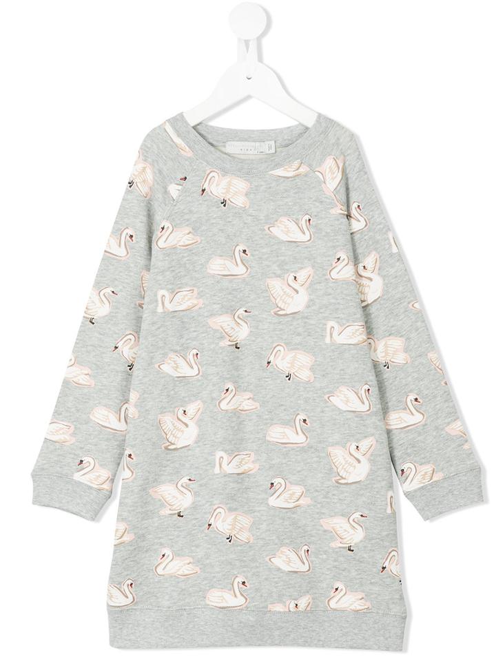Stella Mccartney Kids - Leona Swan Print Dress - Kids - Cotton - 6 Yrs, Grey