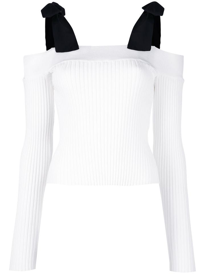 Msgm - Tied Shoulders Ribbed Blouse - Women - Polyester/viscose - Xs, White, Polyester/viscose