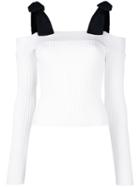 Msgm - Tied Shoulders Ribbed Blouse - Women - Polyester/viscose - Xs, White, Polyester/viscose