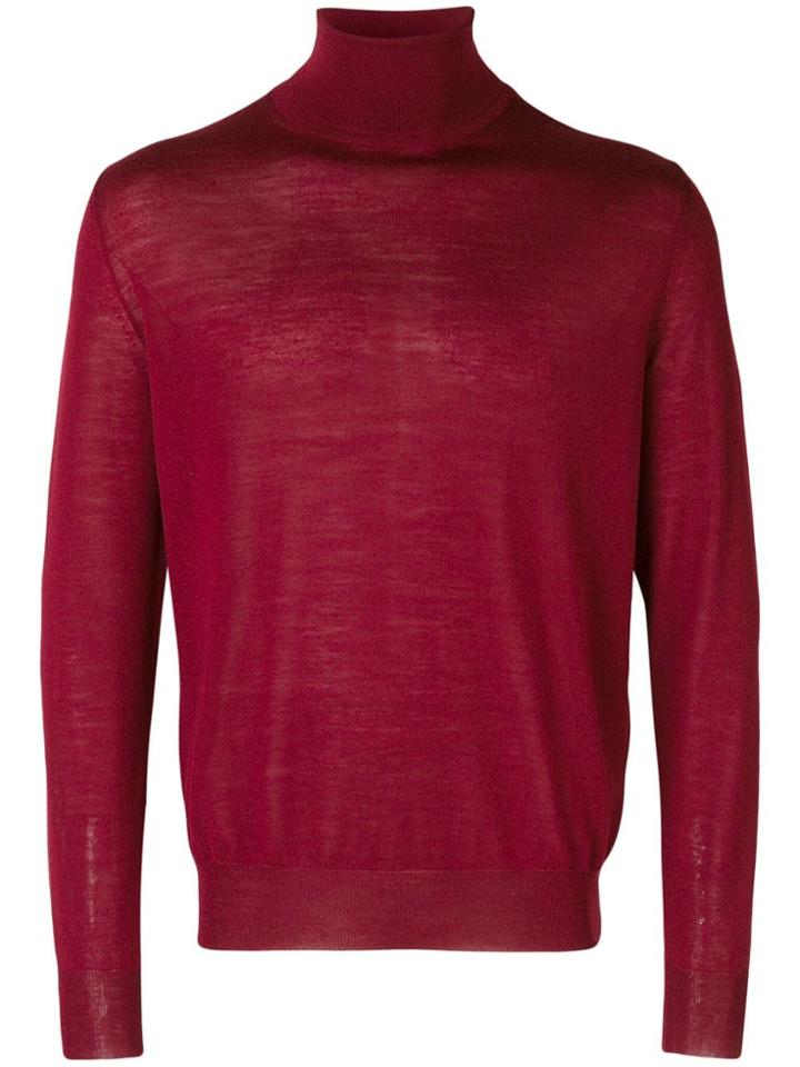 Canali Roll-neck Fitted Sweater - Red