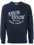 Maison Kitsuné Logo Print Sweatshirt, Men's, Size: Small, Blue, Cotton
