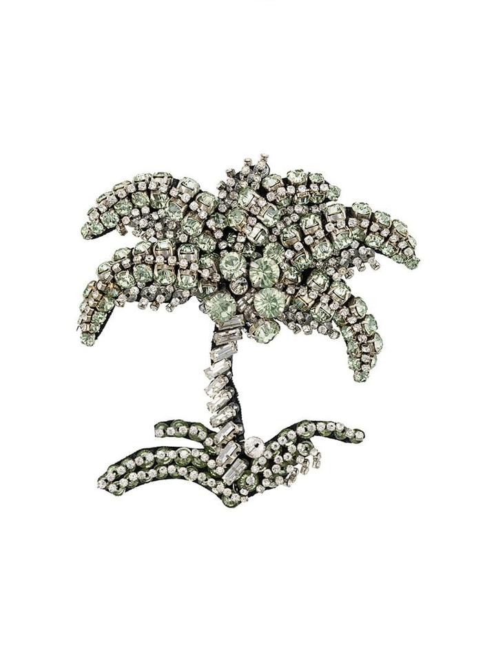 Nº21 Embellished Palm Tree Brooch - White