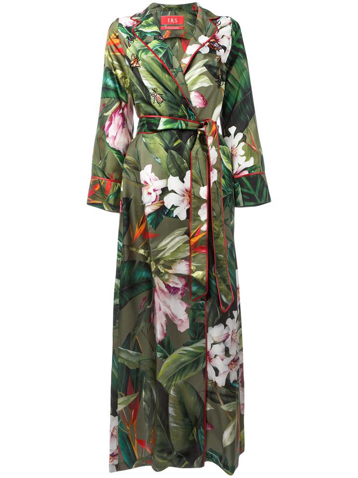 F.r.s For Restless Sleepers Floral Wrap Dress, Women's, Size: Medium, Green, Silk