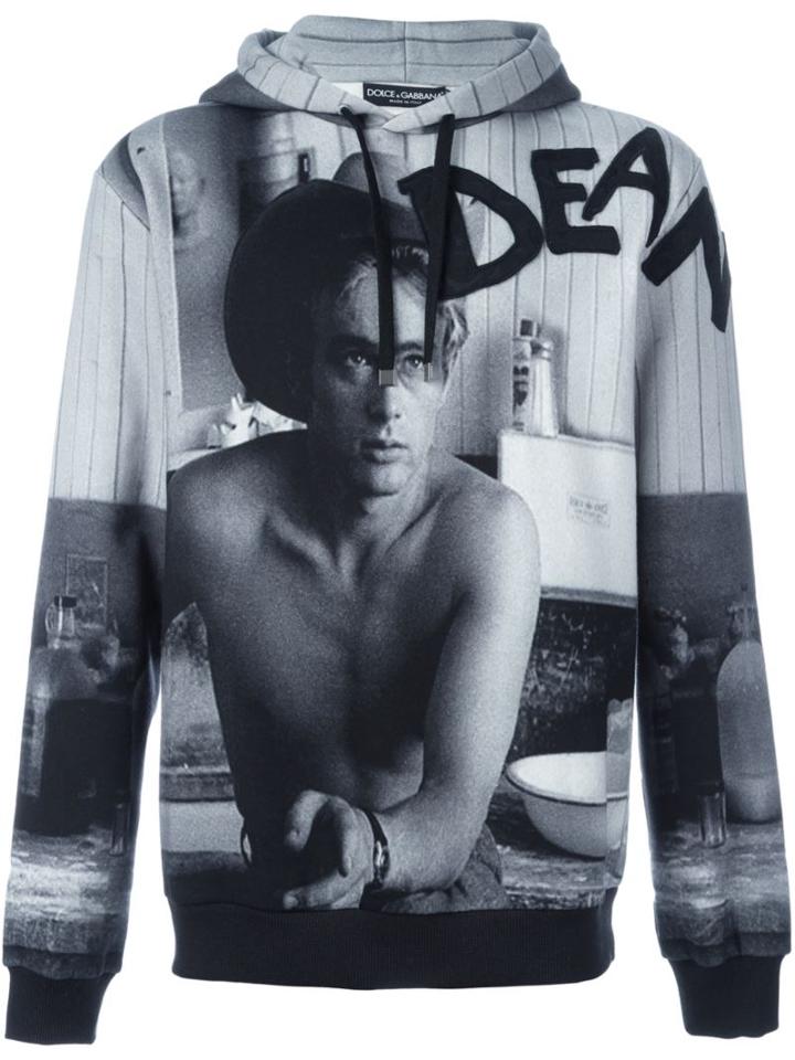 Dolce & Gabbana James Dean Print Hoodie, Men's, Size: 46, Grey, Cotton/polyester