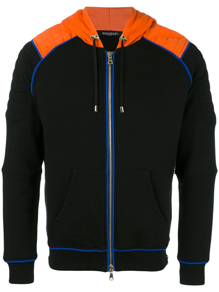 Balmain Zip-up Biker Hoodie, Men's, Size: Xl, Black, Cotton