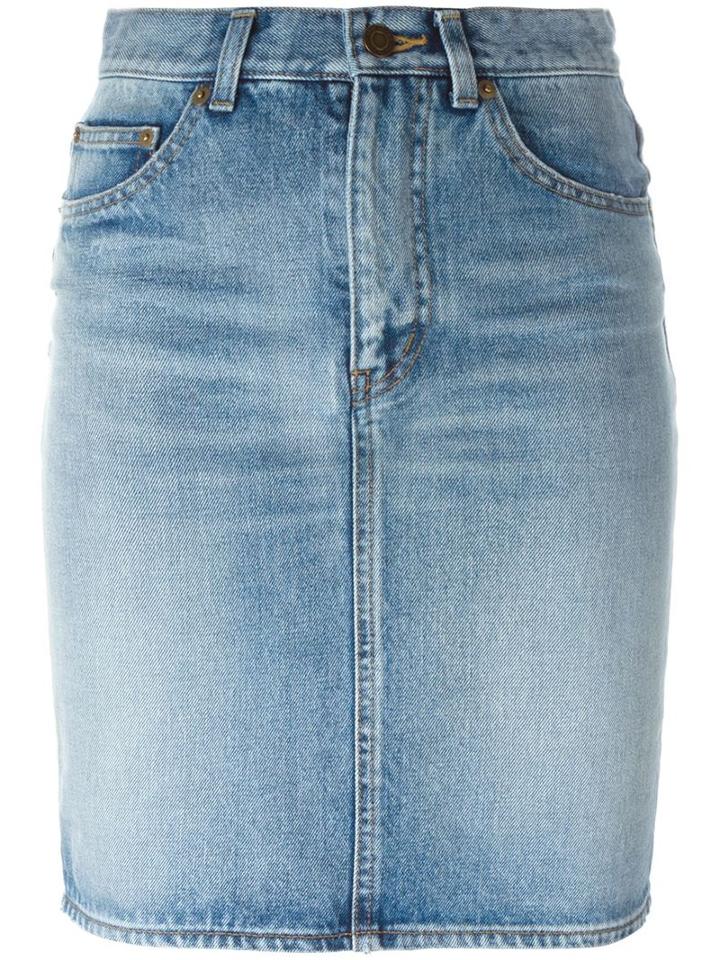 Saint Laurent Washed Denim Skirt, Women's, Size: 30, Blue, Cotton