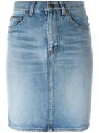 Saint Laurent Washed Denim Skirt, Women's, Size: 30, Blue, Cotton