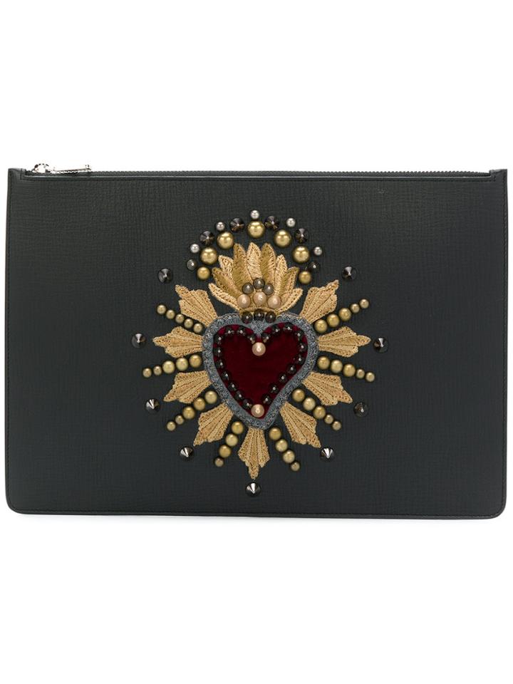Dolce & Gabbana Document Holder With Heart Patch Clutch - Black