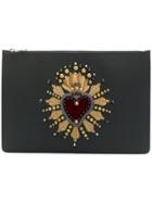 Dolce & Gabbana Document Holder With Heart Patch Clutch - Black