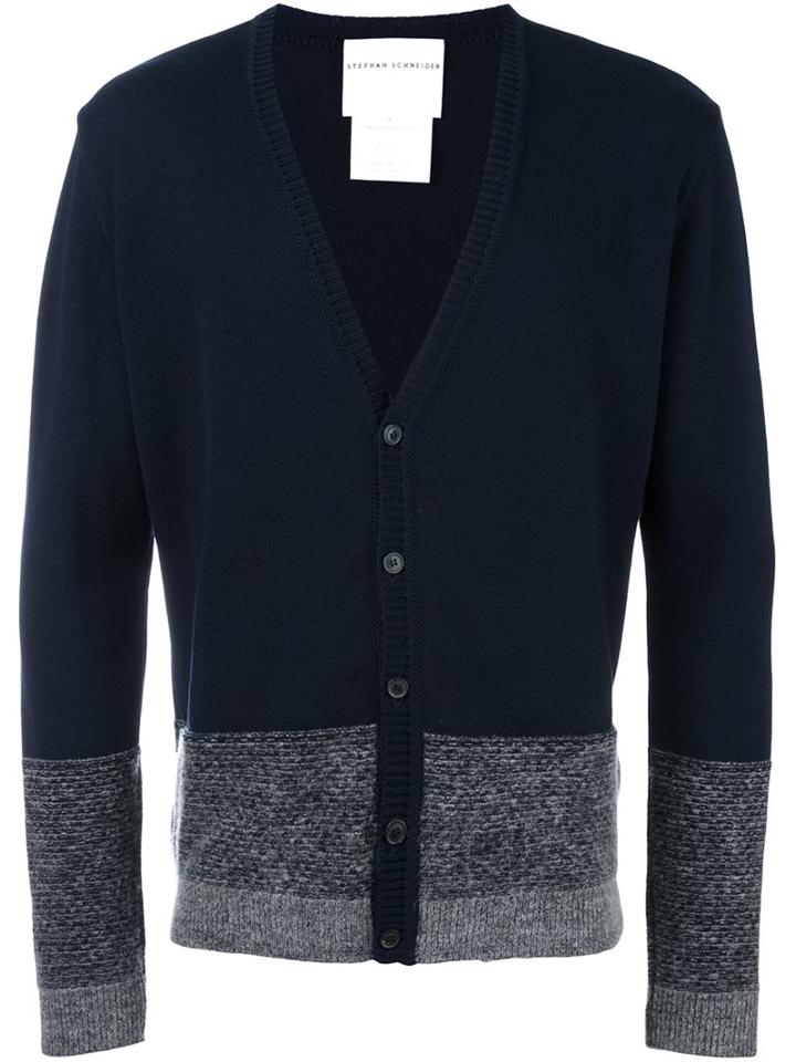 Stephan Schneider Striped Button Down Cardigan, Men's, Size: Iii, Blue, Polyester/wool/alpaca