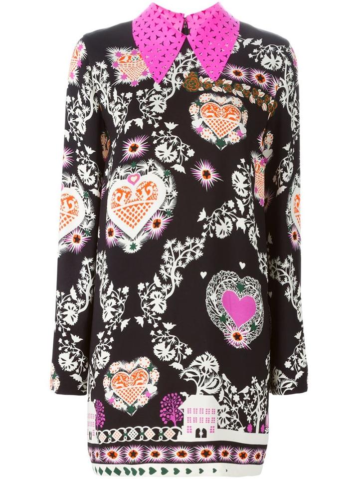 Msgm Printed Hearts Dress, Women's, Size: 40, Black, Viscose/polyester