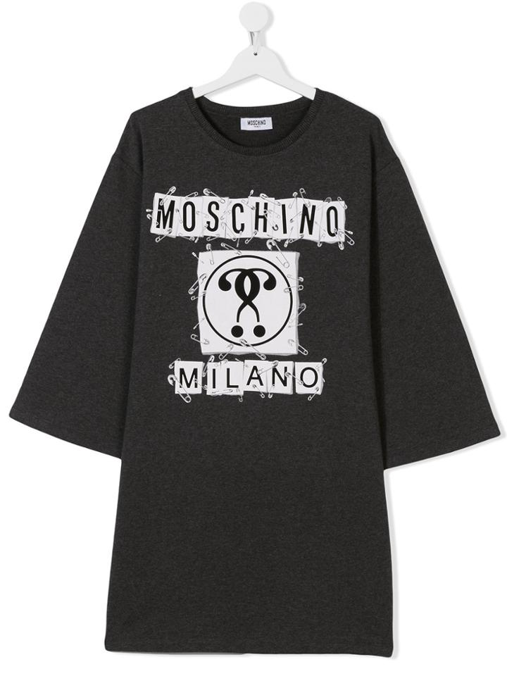 Moschino Kids Teen Logo Print Maxi T-shirt - Grey