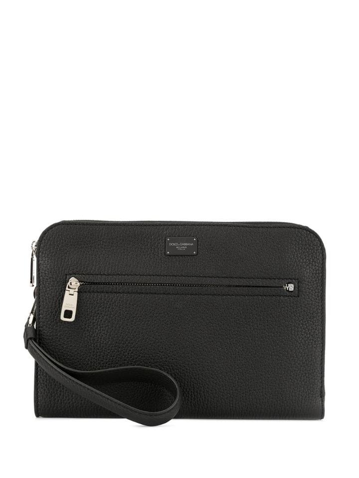 Dolce & Gabbana Logo Plaque Zipped Clutch Bag - Black