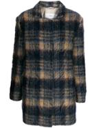 Closed Plaid Single-breasted Coat - Blue