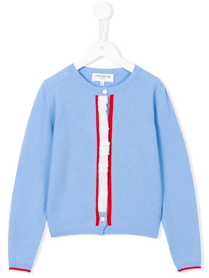 Simonetta Ruffle Placket Cardigan, Toddler Girl's, Size: 5 Yrs, Blue