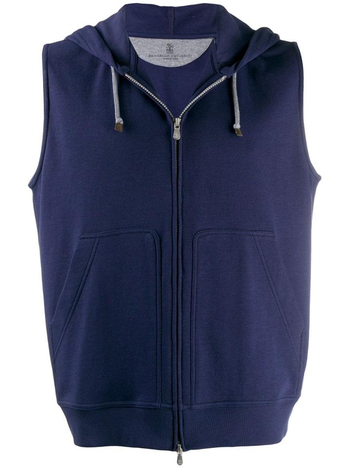 Brunello Cucinelli Sleeveless Zip-up Hoodie - Blue