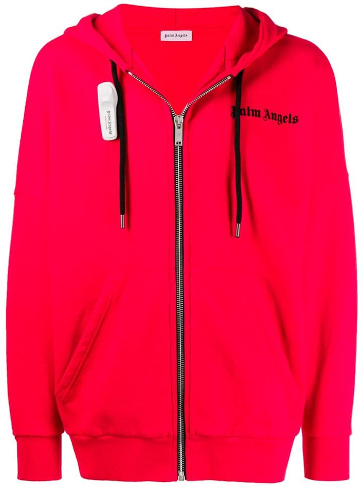 Palm Angels Security Tag Zip-front Hoodie - Red