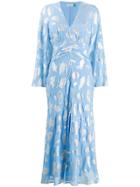 Rixo Metallic Leaf Print Dress - Blue