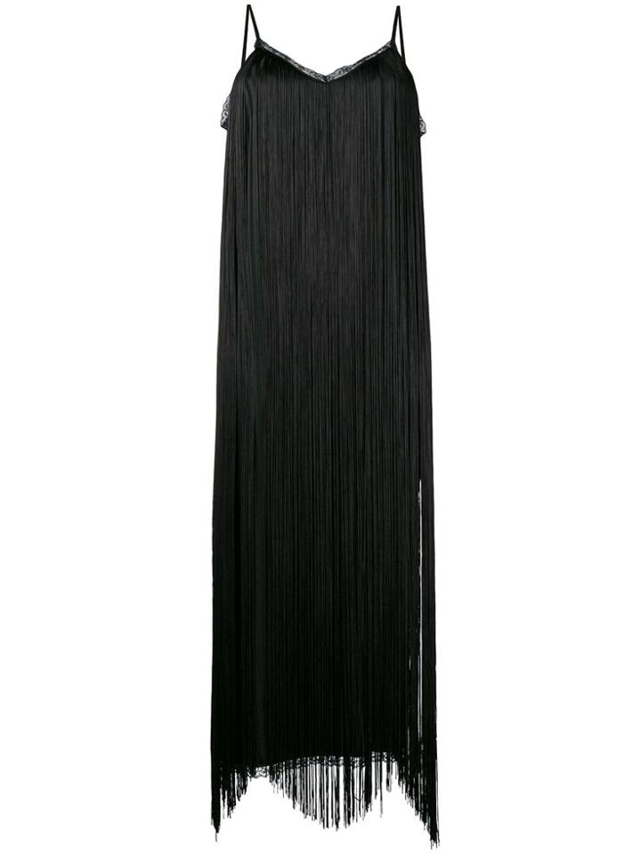 Mm6 Maison Margiela Fringed Lace Insert Slip Dress - Black