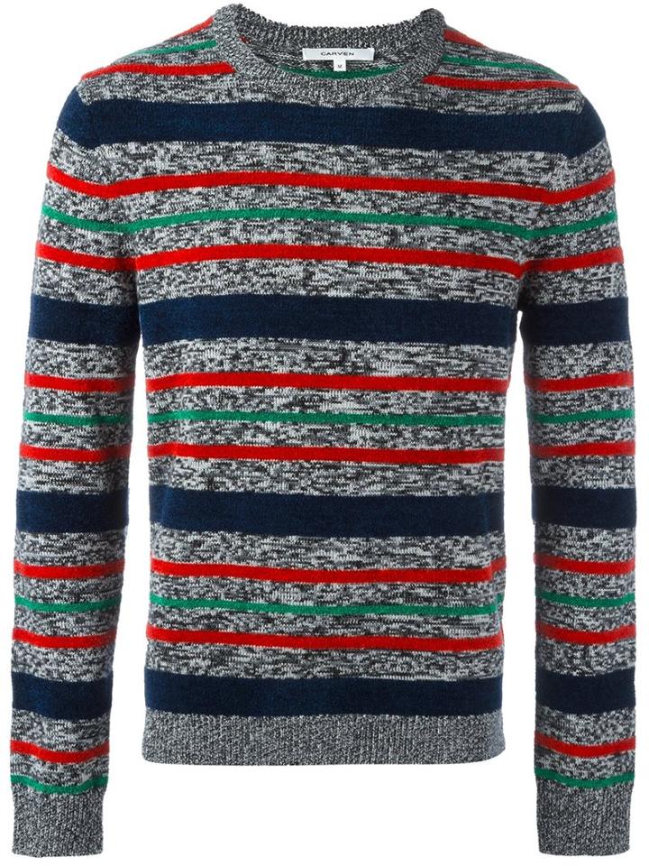 Carven Striped Crew Neck Jumper, Men's, Size: Large, Polyamide/wool