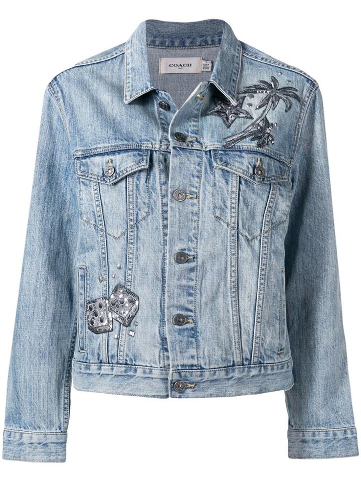 Coach Embellished Denim Jacket - Blue