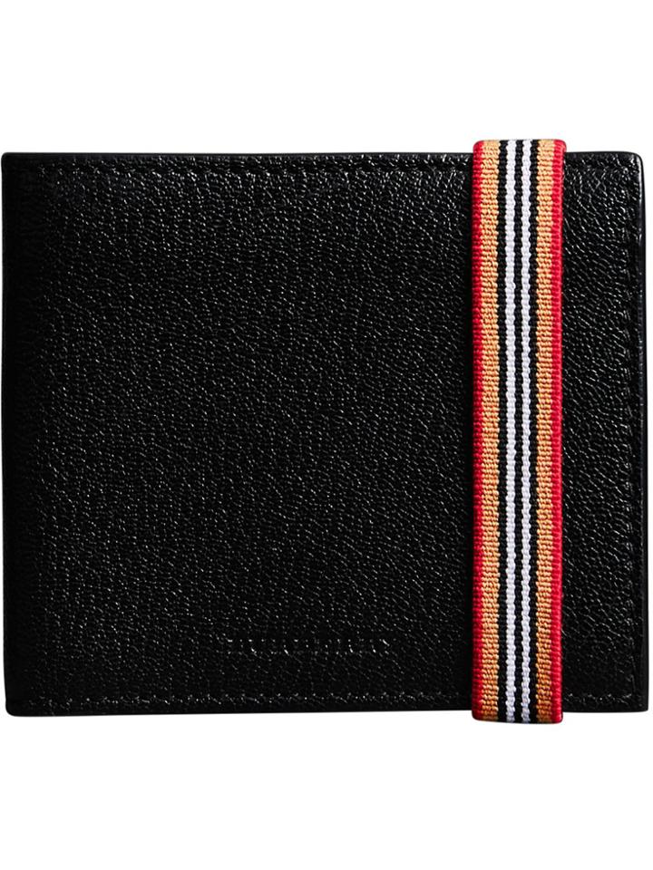 Burberry Heritage Stripe Leather International Bifold Wallet - Black