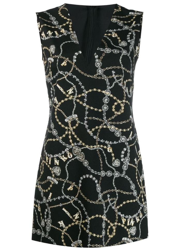 Pinko Chain-print V-neck Dress - Black