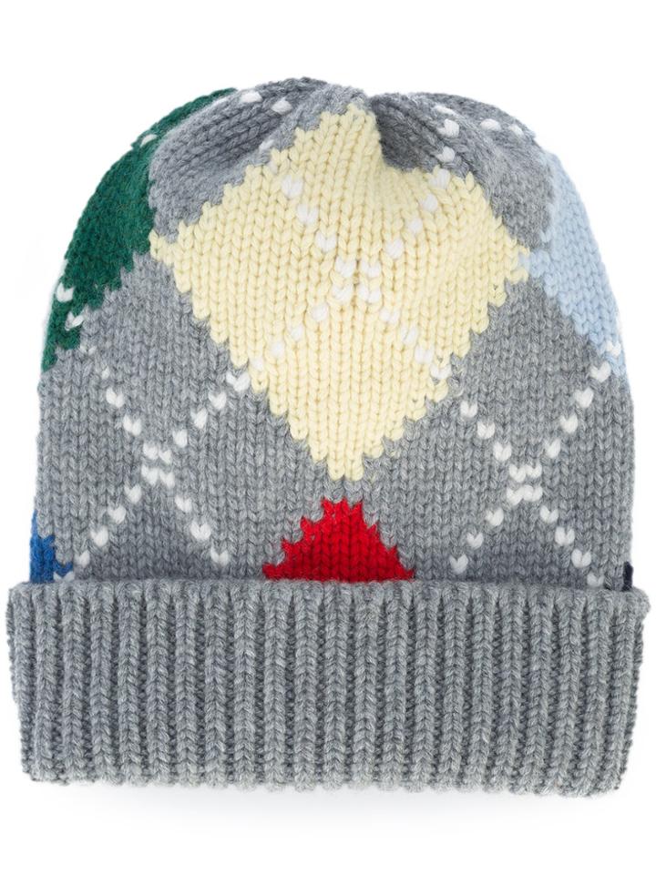 Thom Browne Embroidered Knitted Beanie - Grey