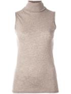 Majestic Filatures Turtleneck Sleeveless Knit Blouse, Women's, Size: 4, Brown, Cashmere