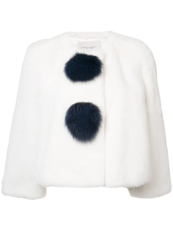 Carolina Herrera Pompoms Fur Jacket, Women's, Size: 8, White, Polyester/fox Fur/mink Fur