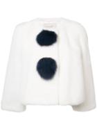 Carolina Herrera Pompoms Fur Jacket, Women's, Size: 8, White, Polyester/fox Fur/mink Fur
