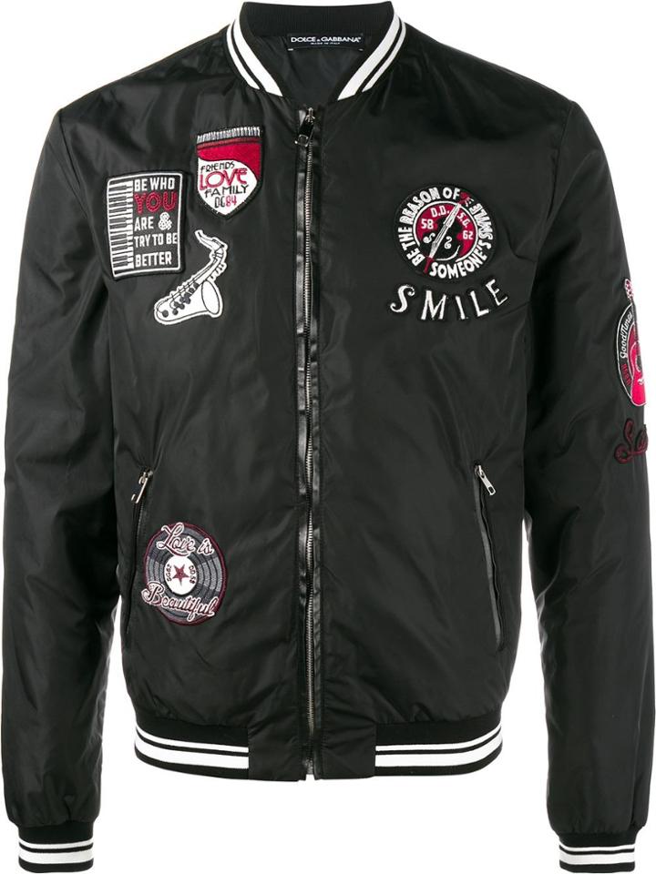 Dolce & Gabbana Patch Embellished Bomber Jacket - Black
