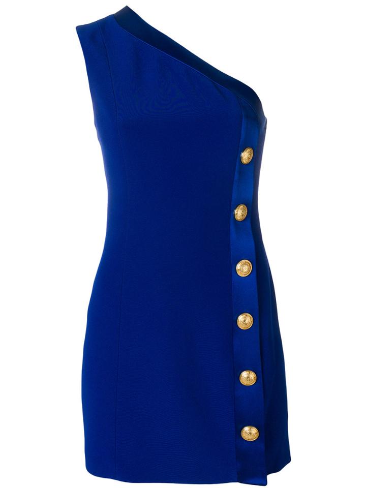 Balmain Asymmetric Side Button Dress - Blue