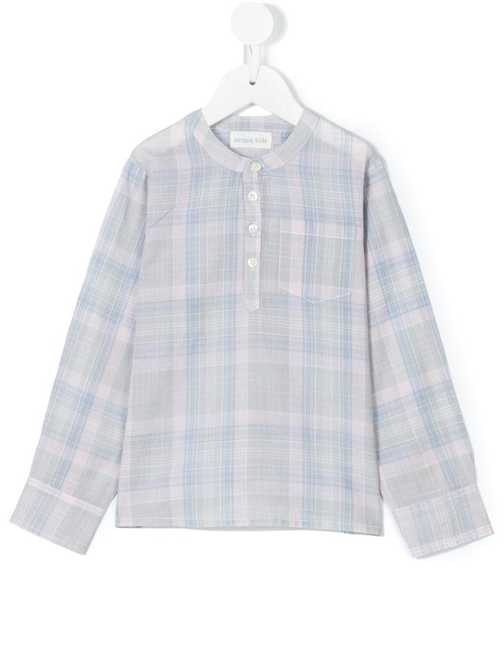 Simple Kids - Checked Mao Shirt - Kids - Cotton - 4 Yrs, Pink/purple