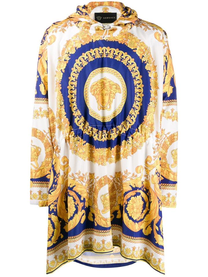 Versace Barocco Print Hooded Coat - White