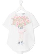 Monnalisa Girl Holding Flowers Print T-shirt, Size: 9 Yrs, White