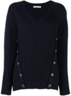 Pierre Balmain Button Detail Ribbed Jumper, Women's, Size: 38, Blue, Acrylic/wool