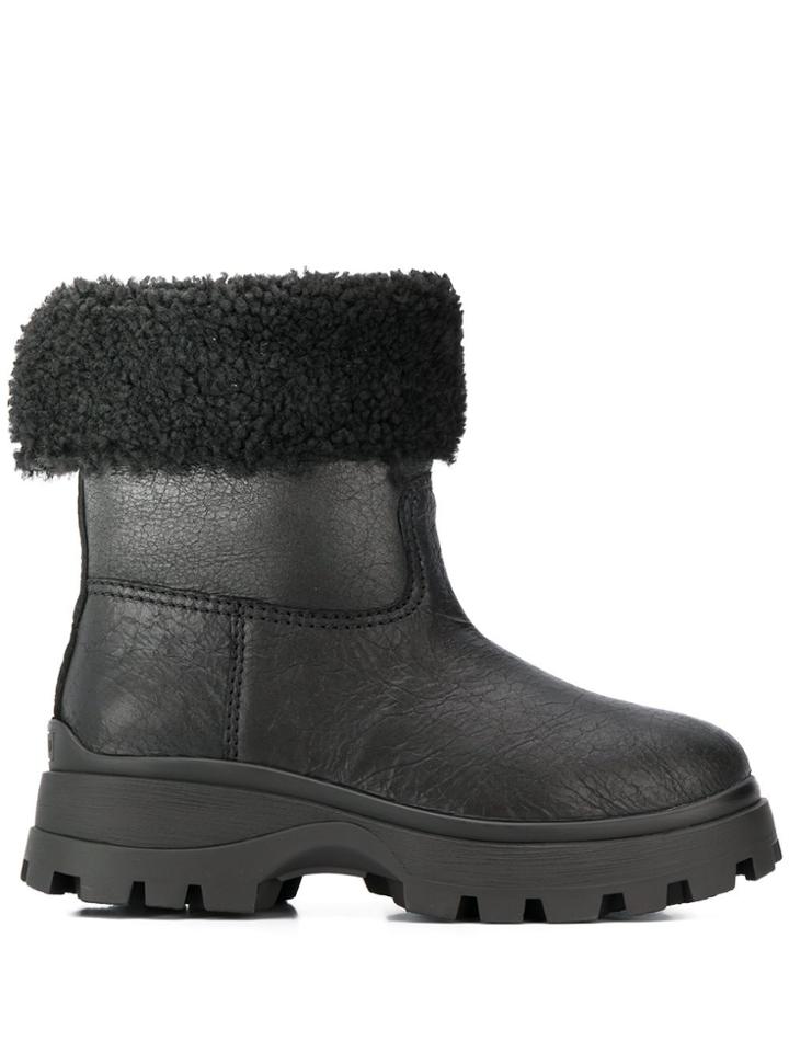 Miu Miu Shearling Foldover Top Boots - Black