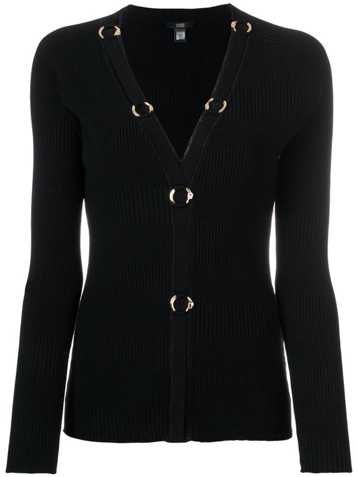Cavalli Class Ribbed V-neck Cardigan - Black