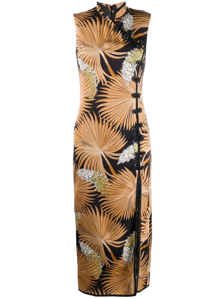 De La Vali Palm Print Dress - Black