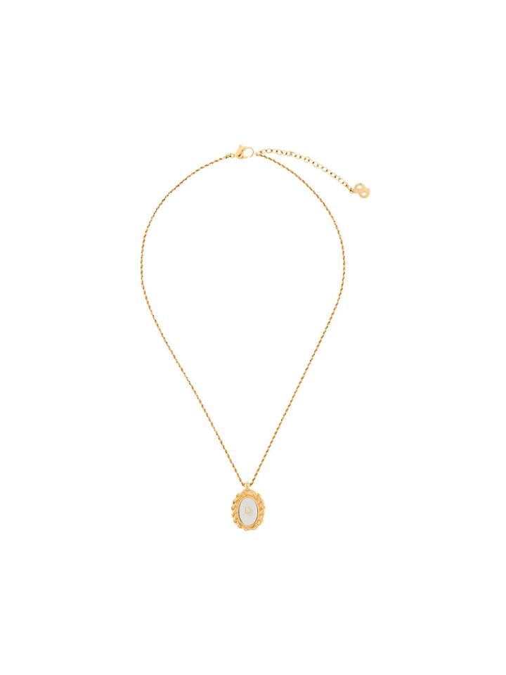Christian Dior Vintage Oval Logo Necklace - Metallic