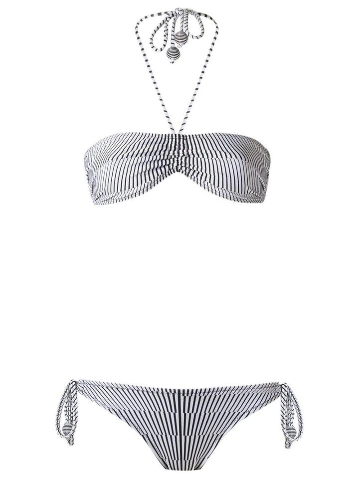 Amir Slama Striped Bandeau Bikini Set, Women's, Size: G, White, Elastodiene