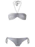 Amir Slama Striped Bandeau Bikini Set, Women's, Size: G, White, Elastodiene