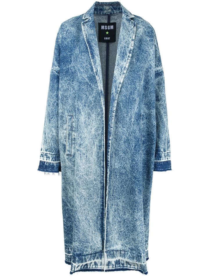 Msgm Acid Wash Denim Coat, Women's, Size: 46, Blue, Cotton