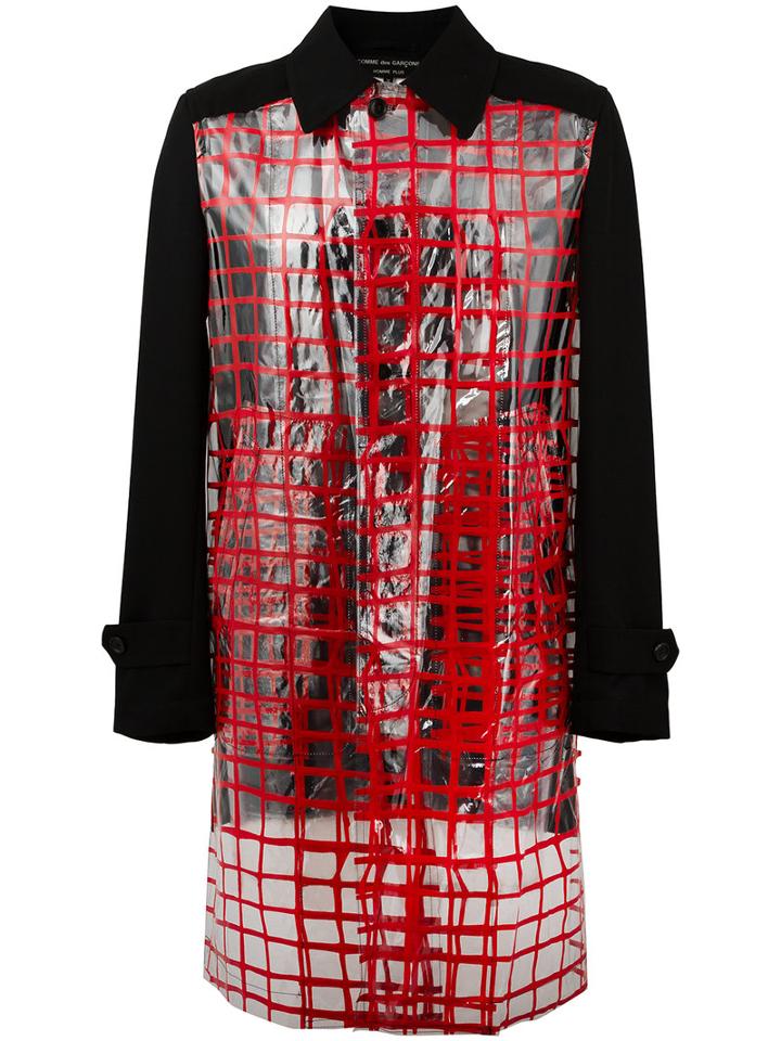 Comme Des Garçons Homme Plus - Red Check Panel Coat - Men - Wool/pvc - M, Black, Wool/pvc