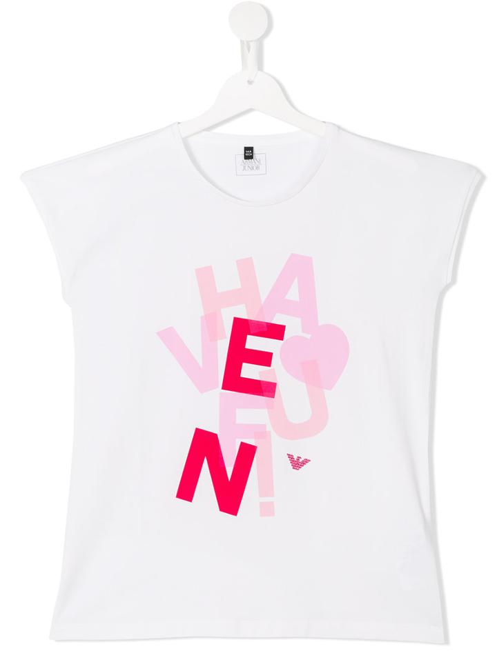 Armani Junior Logo Print T-shirt, Girl's, Size: 14 Yrs, White