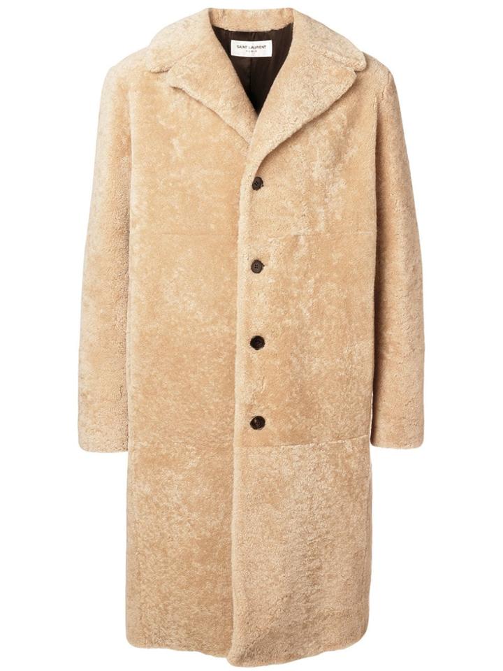 Saint Laurent Single-breasted Coat - Nude & Neutrals