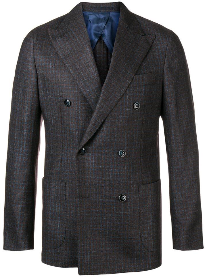 Barba Check Double Breasted Blazer - Brown