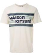 Maison Kitsuné Letters Stripes T-shirt, Men's, Size: Xs, White, Cotton/linen/flax