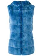 Liska Hooded Mink Fur Gilet, Women's, Size: Small, Blue, Mink Fur/silk